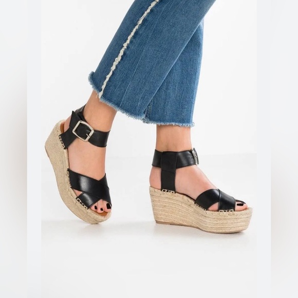 NWB Alohas KailuaBlackPlatform Wedge Leather Espadrille Sz 39 /8.5 1699